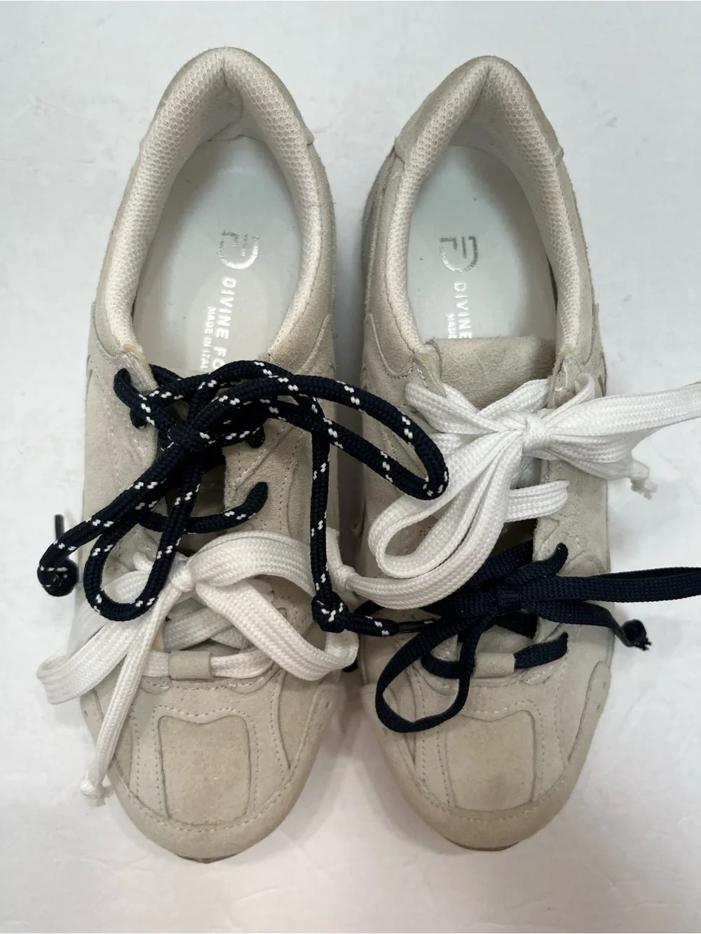 Divine Follie Beige Suede Lace-Up Sneakers with Dual Laces Sz EU36